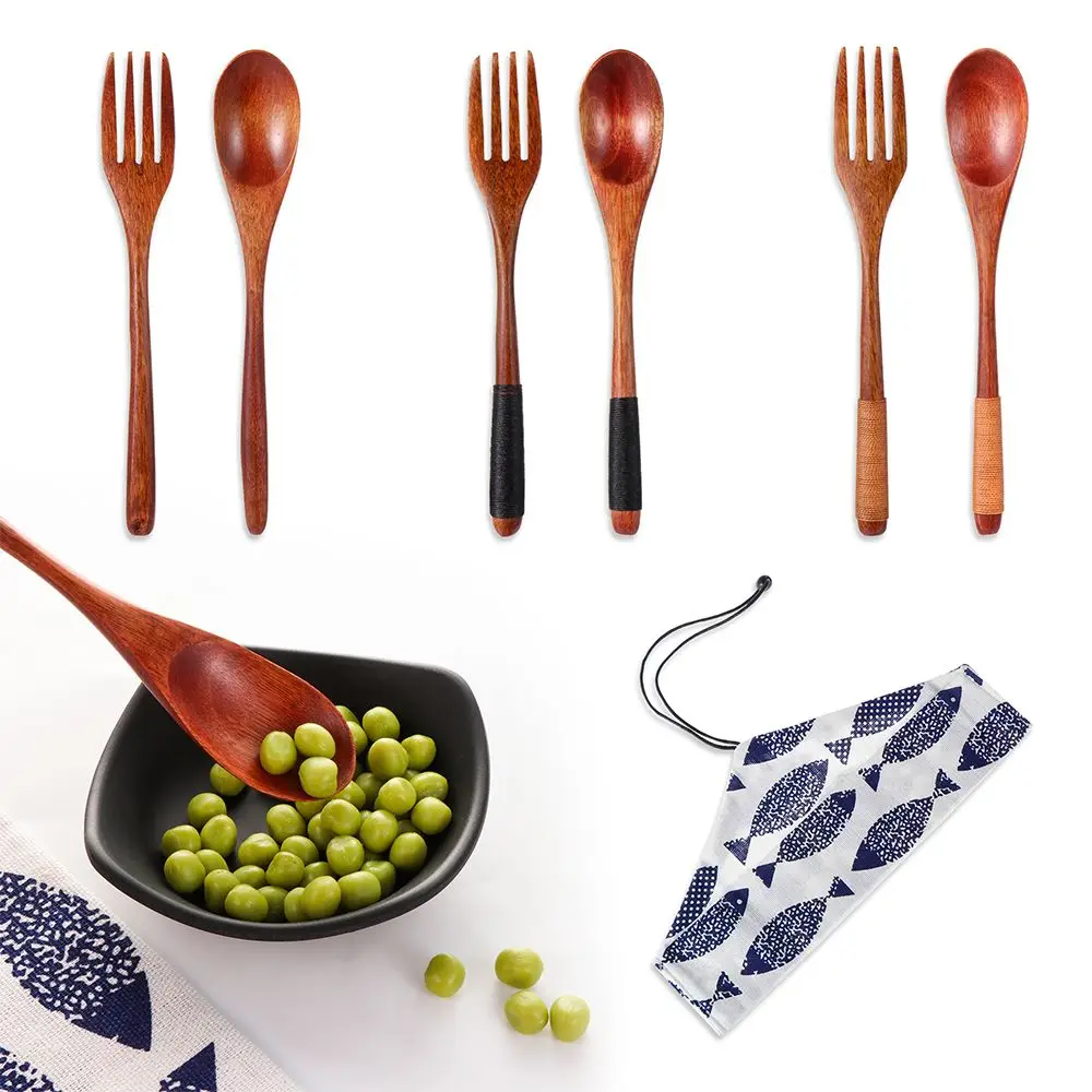 Дорожная тканевая сумка портативные десерты ложка для приправ вилка деревянный