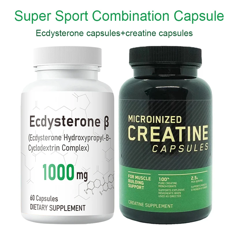 

2 Bottle ecdysterone capsules+creatine monohydrate capsules increase muscle mass enhance strength support muscle development