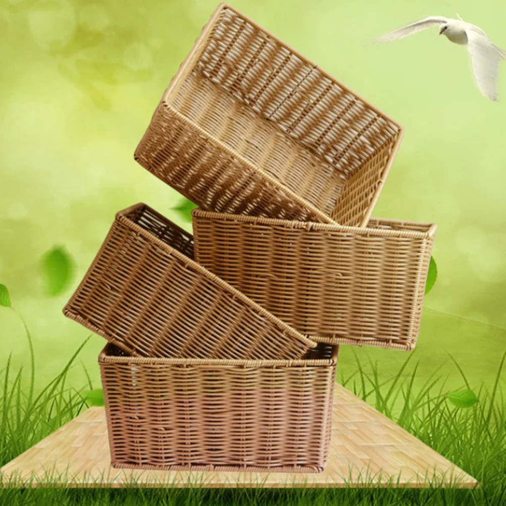 

Basket Woven Storage Wicker Baskets Organizer Seagrass Tray Fruit Picnic Boxstraw Snack Bread Supermarket Rattan Makeup Bathroom