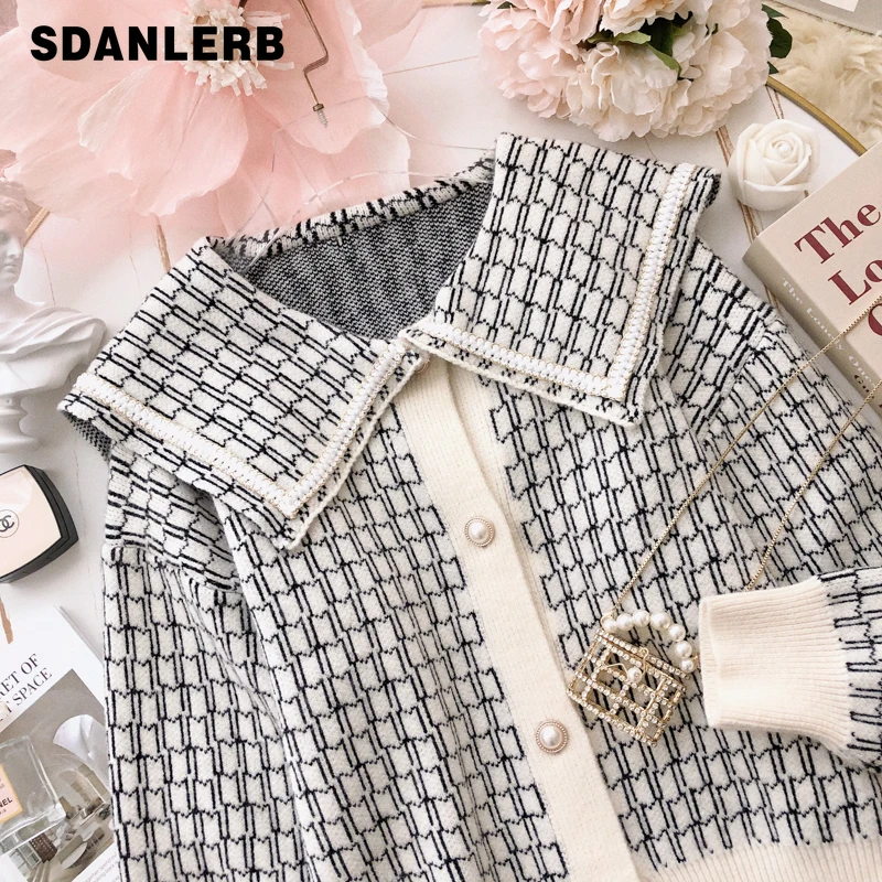 

Женский вязаный кардиган в стиле ретро, свободный свитер с большими лацканами и длинными рукавами