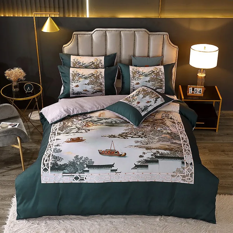 

Traditional Digital printing Duvet Cover Zipper Full Double size Premium Ultra-Soft Brushed Microfiber 4Pcs Bed Sheet Pillowcase