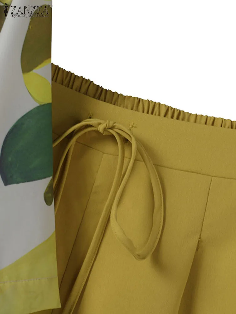 Комплект ZANZEA из 2 предметов с принтом летняя блузка коротким рукавом и цветочные