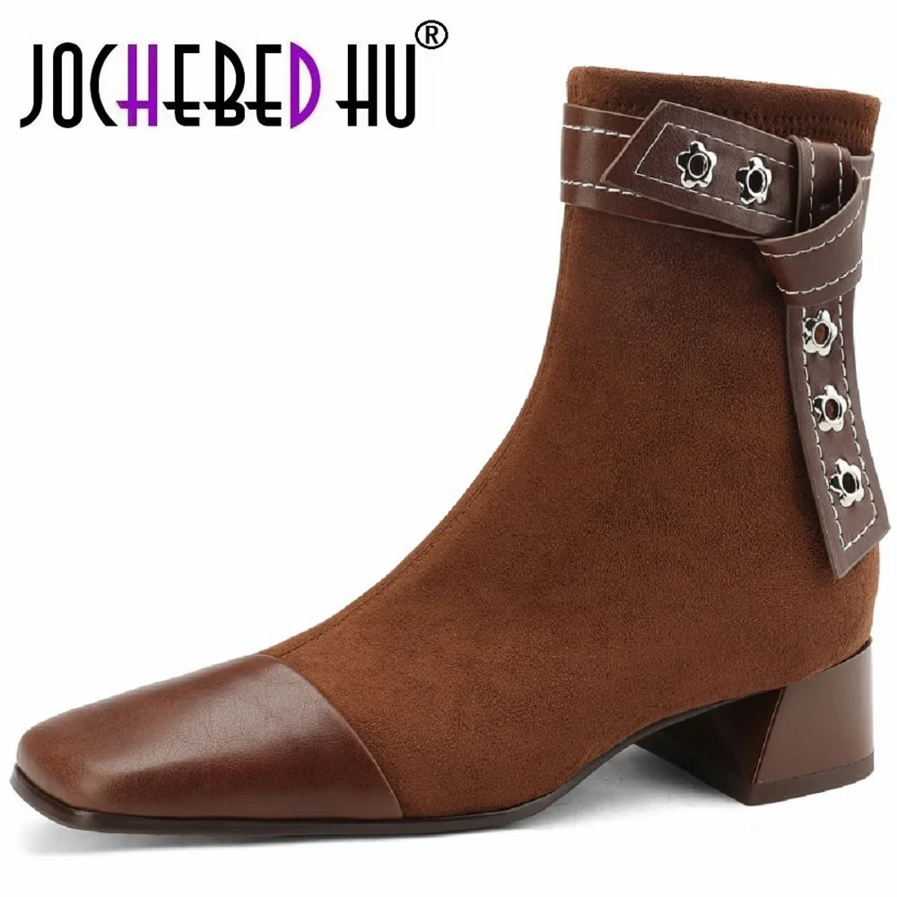 

[Jochebed hu】новое поступление, Зимние ботильоны на молнии, женские ботинки из натуральной кожи, Классическая обувь на тонком высоком каблуке