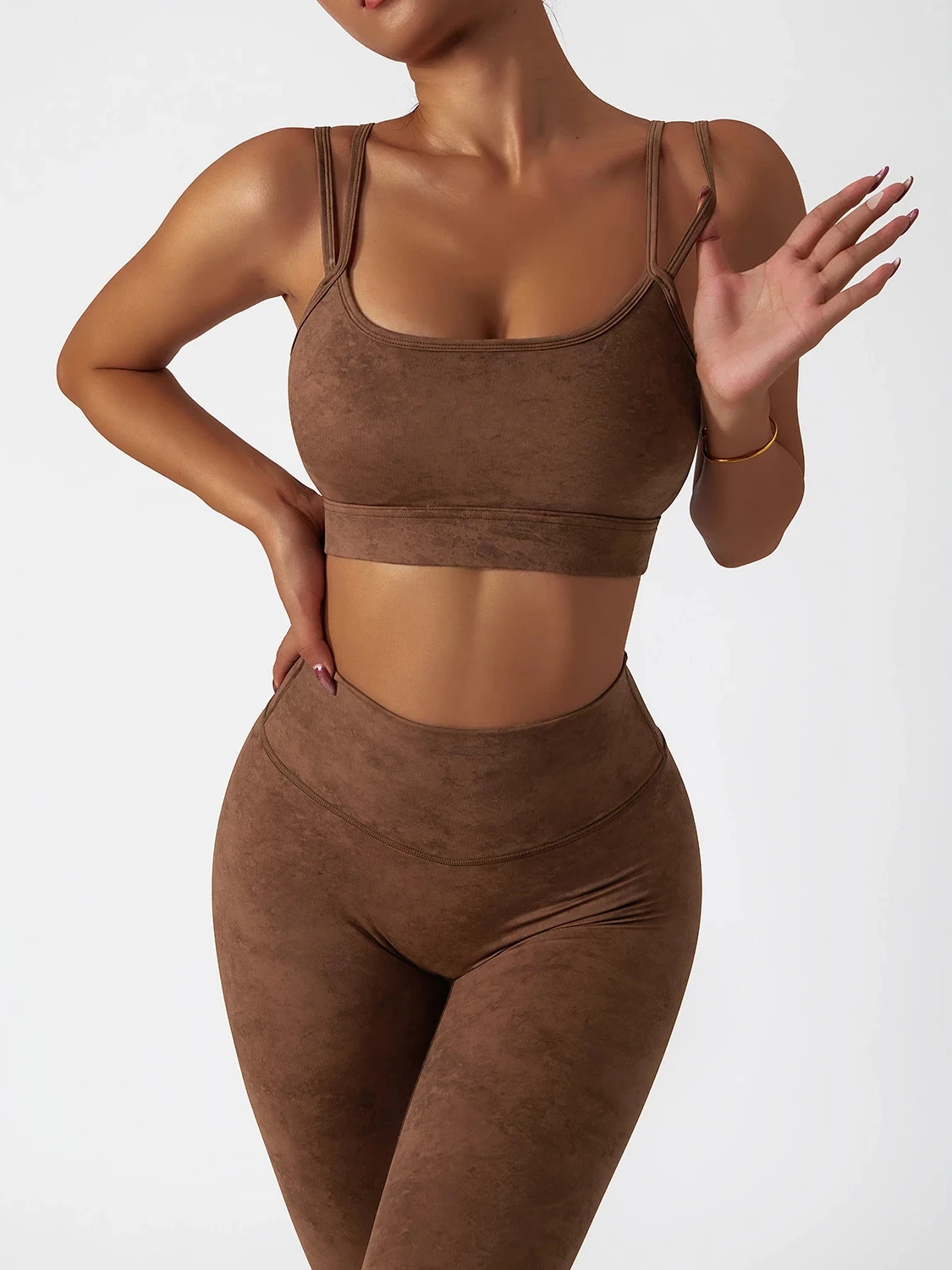 

CHRLEISURE Seamless Sports Set Washed Leopard 2 Pieces Fitness Women Yoga Suit Gym Leggings Push Up Workout Padded Sports Bra