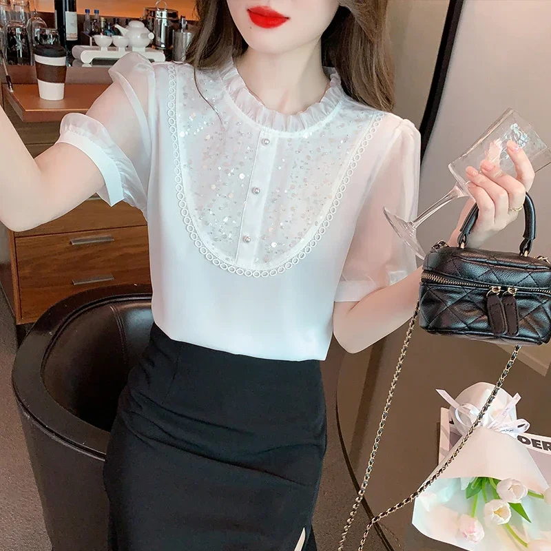 Новинка летняя женская блузка с коротким рукавом рубашка женские топы рубашки