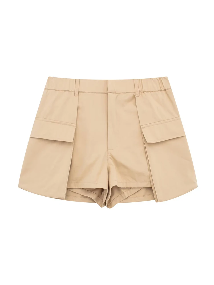 

TRAF 2023 Women Summer Solid Shorts New Fashion Vintage Causal Zipper Fly Short Pant Pockets Elegant A-Line Mini Shorts