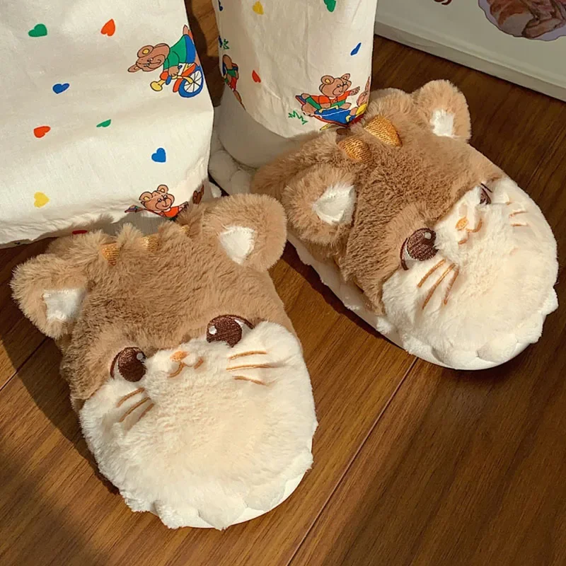 

Warm Slippers Women 2023 Winter Lovely Cat Fluffy Fur Slipper Female Plush Home Cotton Shoes Kawaii Girls Indoor Flats Slides