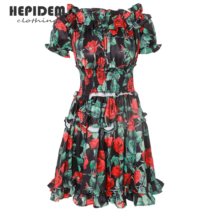 

HEPIDEM Clothing Summer Sleeve Mini Dress Women Short Sleeve Strapless High Waist Sheath Slim Dresses 69937