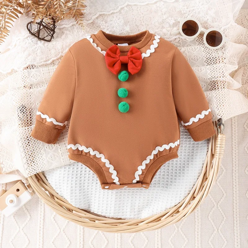 

Childrens Christmas Baby Clothes Bow Tie Long Sleeved Jumpsuit Mens and Womens Newborn Autumn and Winter Climbing Clothing