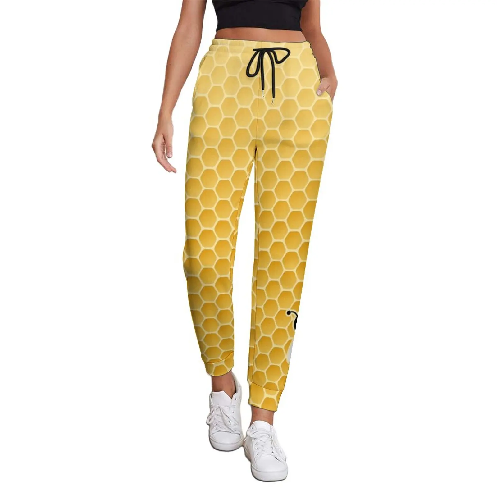 

Bumble Bees Pants Spring Cute Honeycomb Print Modern Sweatpants Woman Street Style Custom Trousers Big Size