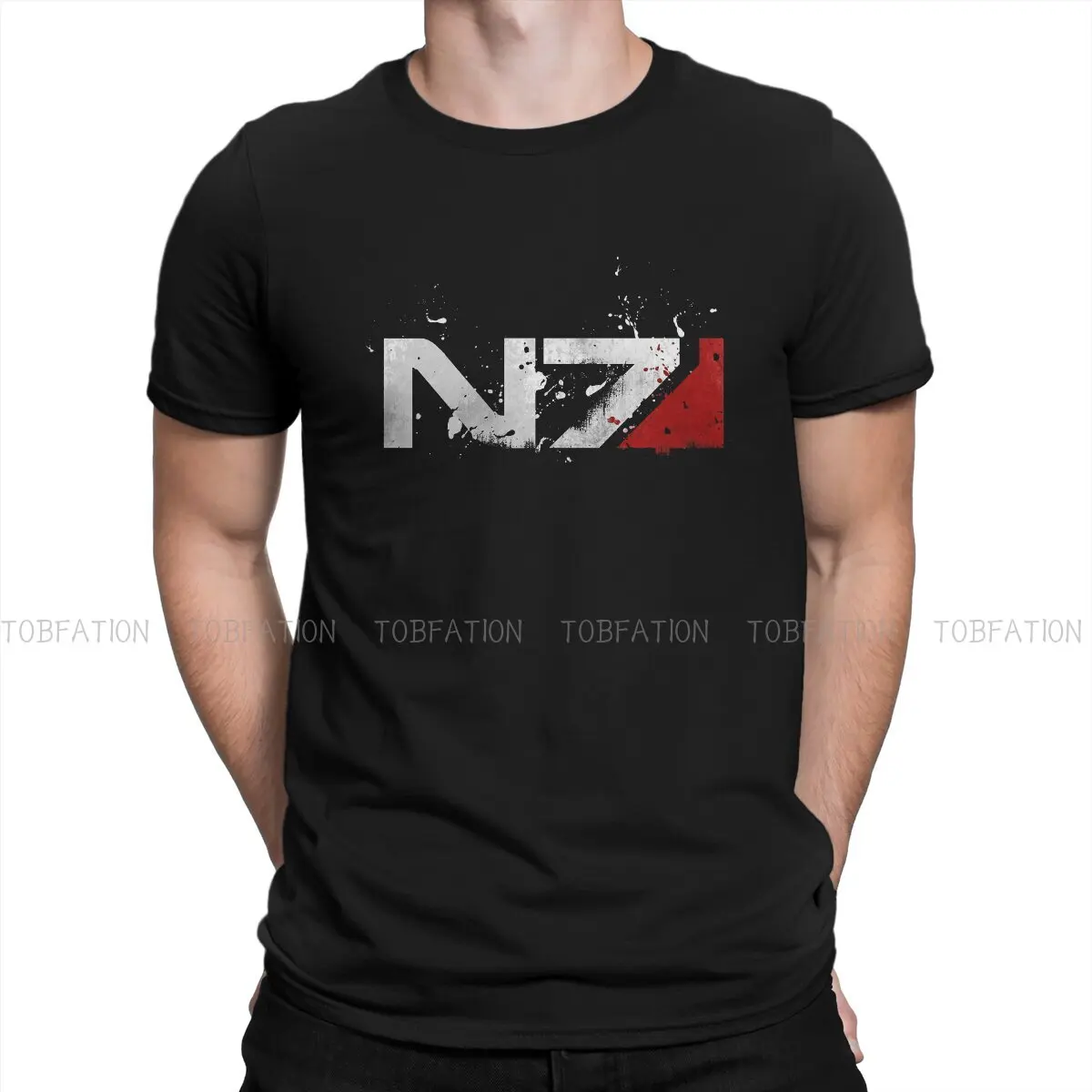 

Mass Effect Game Newest TShirt for Men Distressed N7 Round Neck Pure Cotton T Shirt Distinctive Gift Clothes OutdoorWear 6XL