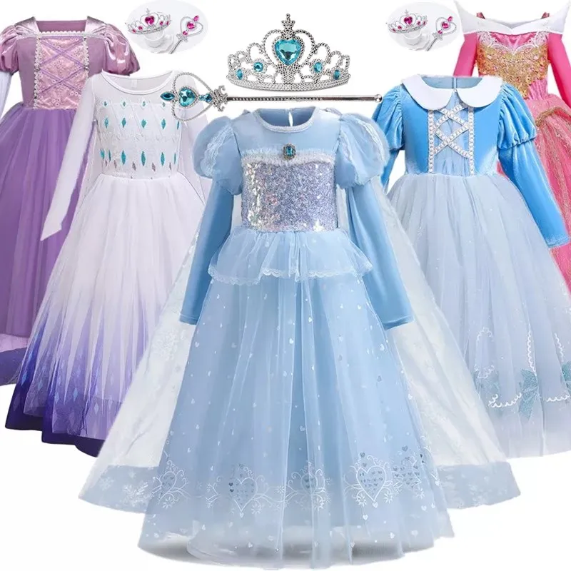

4 6 8 10 Yrs Girls Princess Costume Snowflake Fantasia Halloween Carnival Party Dresses Kids Birthday Cosplay Disfraes Vestidos