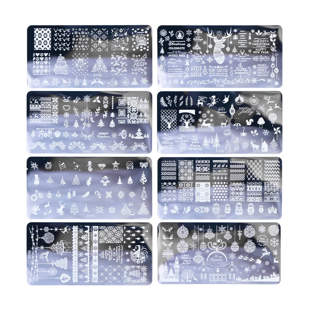 

8pcs Nail Stamping Plates, Christmas Tree Snowflake Pattern Plates Winter Scene Templates for Nail Manicure Nozzles