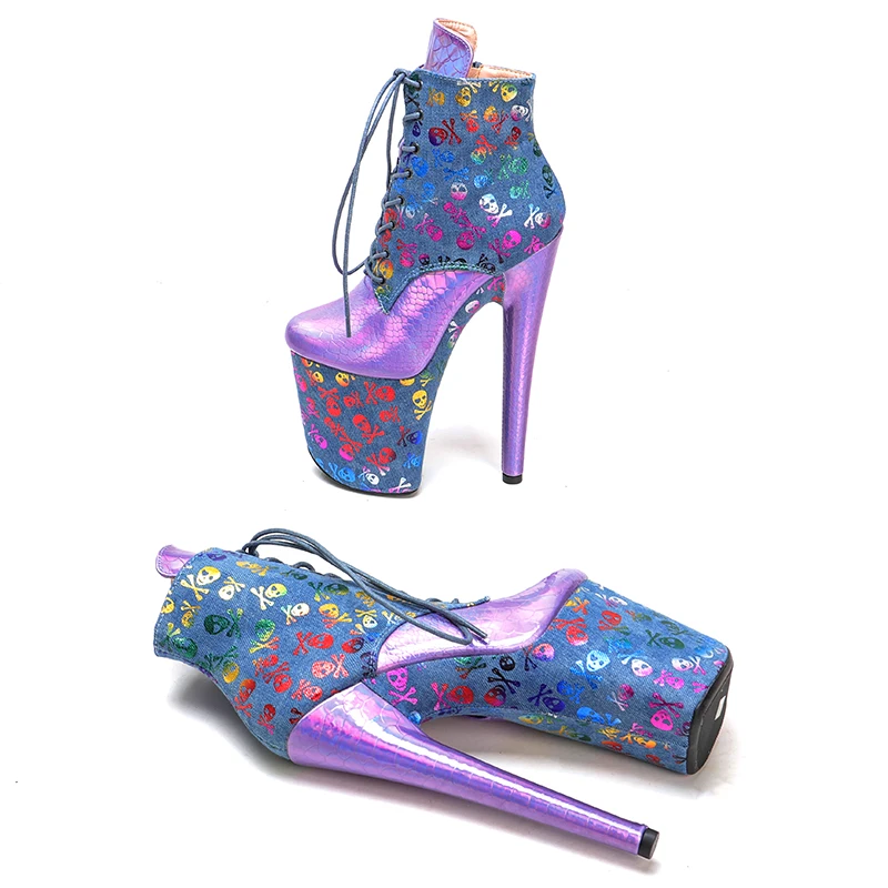 Leecabe  20CM/8inches  PU upper Two color mix  Pole dancing shoes High Heel Pole Dance boots