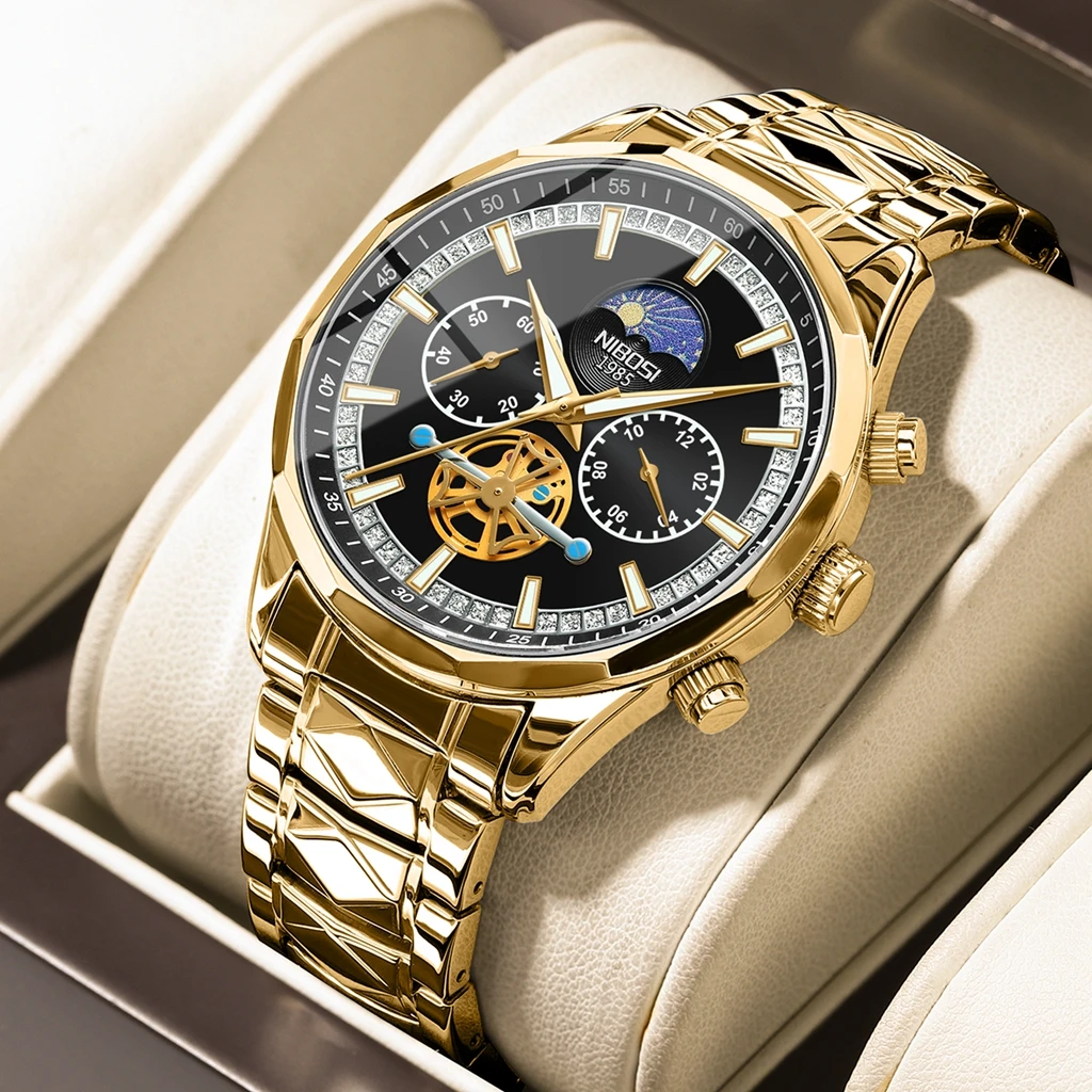 Роскошные Кварцевые часы NIBOSI 2024 для мужчин спортивные водонепроницаемые