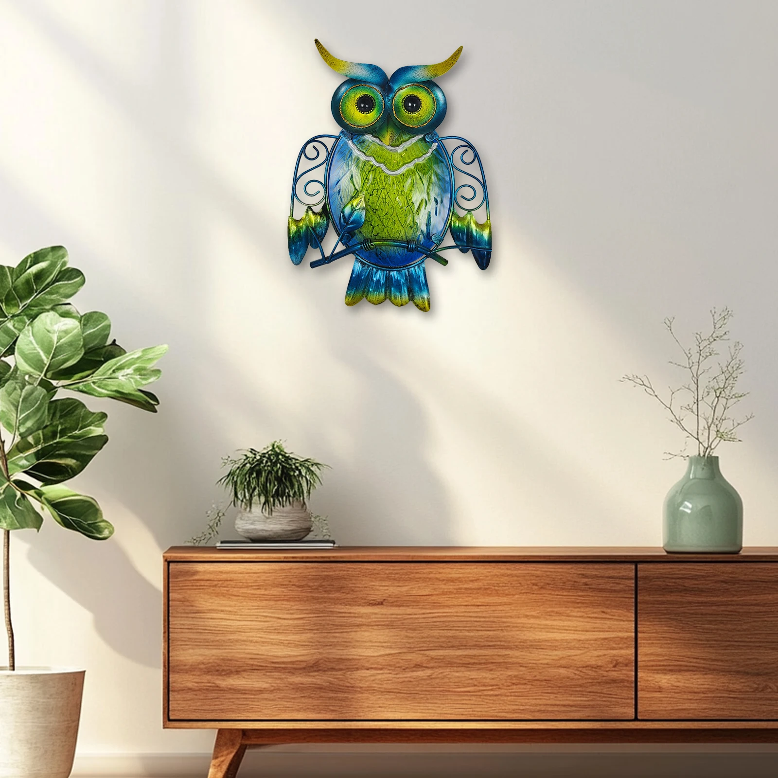 Металлический Настенный Декор Сова - Наружное Настенное Искусство Стеклянный