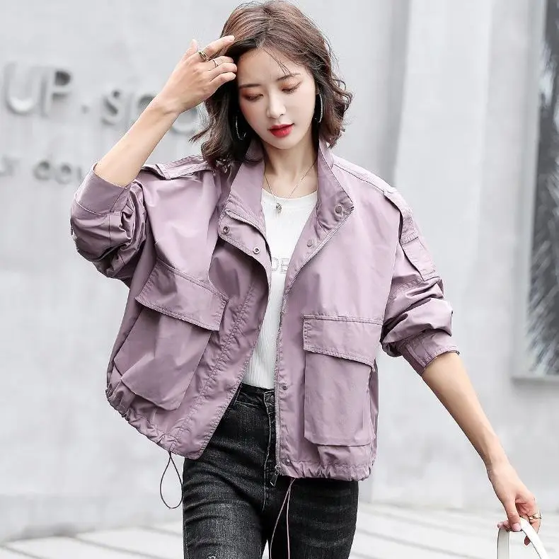 

2023 New Spring Streetwear Basic Jacket Female Casual Short Women's Bomber Jacket Stand Collar Loose Windbreaker Coat S07