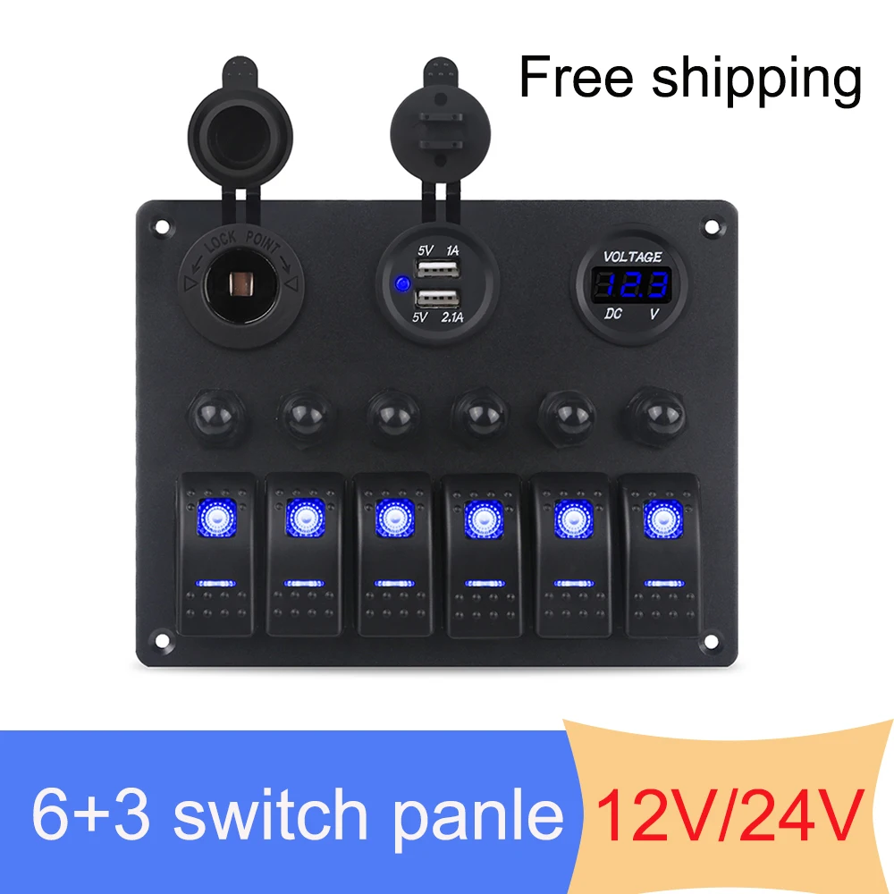 

Панель кулисного переключателя, 6 комплектов, с предохранителем, защитой от перегрузки, 12 В, разъем для сигарет, вольтметр, 5 В, 3,1 А, зарядное устройство USB