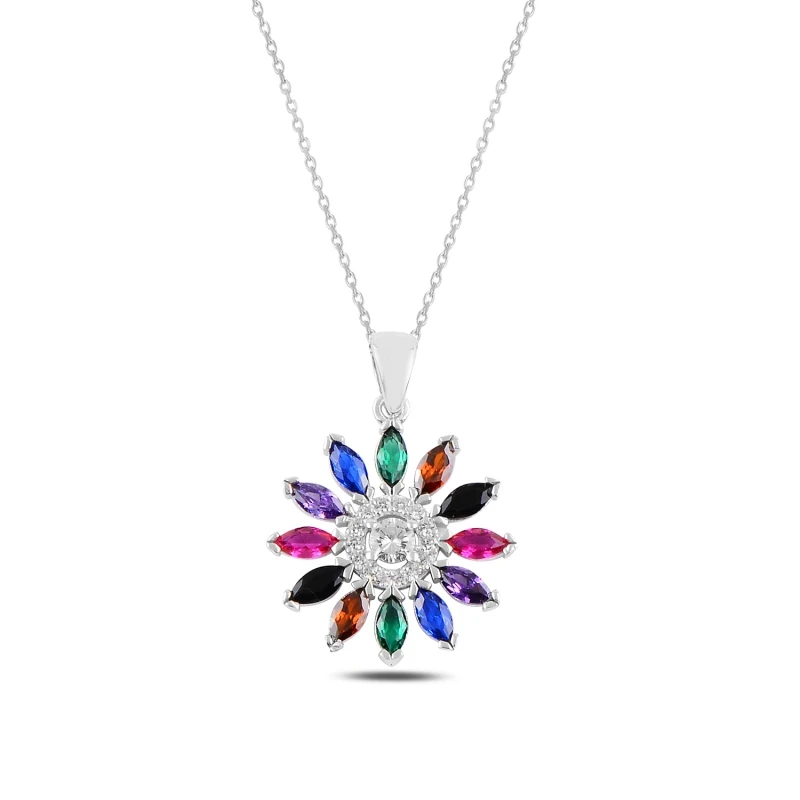 

Silver 925 Sterling Daisy Colorful Zircon Stone Necklace