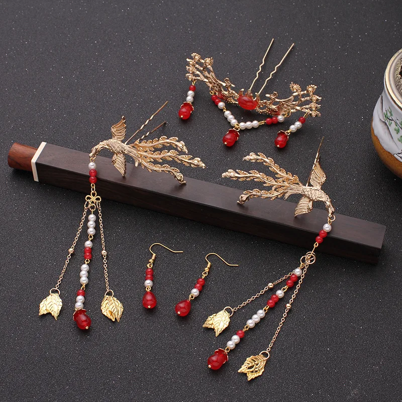 

Phoenix Hairpin Antique Hair Stick Ornament Tassel Hanfu Headdress Dish