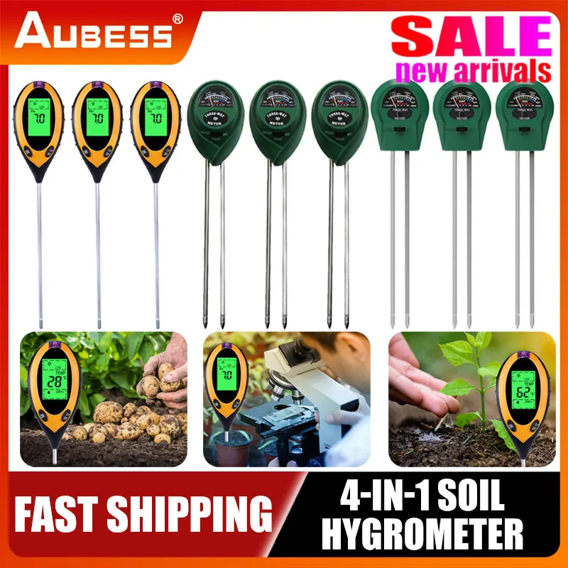 

4 In 1 LCD Display Temperature Soil Humidometer Home Gardening Measuring Tool Soil Moisture Meter Hygrometer Probe Watering Test