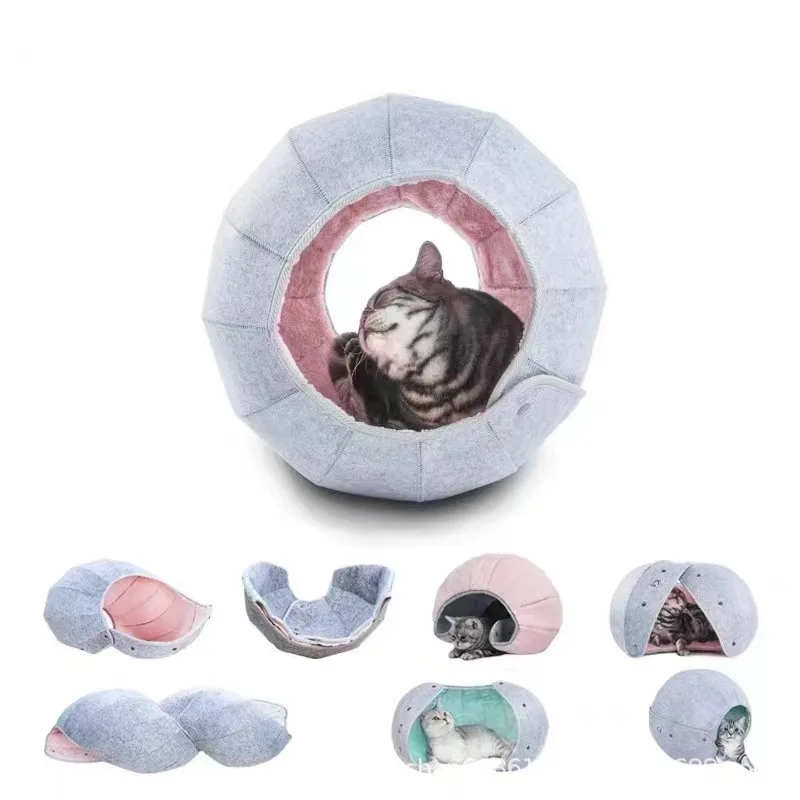 

Foldable Breathable Pet Bed Dog Kennel Cave Tunnel Semi-enclosed Creative Felt Cloth Pet Mat for Cat and Dog Puppy Supplies