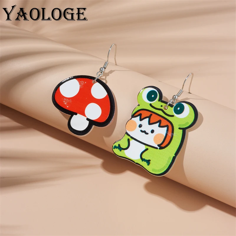 

YAOLOGE Acrylic Creative Cartoon Frog Mushroom Drop Earrings For Women Girl New Trend Exaggerated Ear Jewelry Gift Party Bijoux