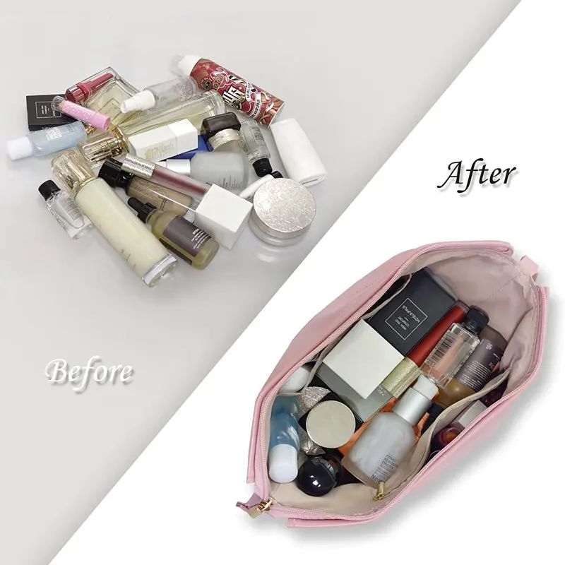 Makeup Bag, Large Capacity Travel Cosmetic Bag, PU  Zipper Pouch Toiletry Organizer for Travel, Business Trips and Daily Use (Pi