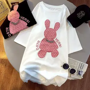 Luxury Crystal Cartoon Embroidery Knit Rabbit T Shirts Streetwear