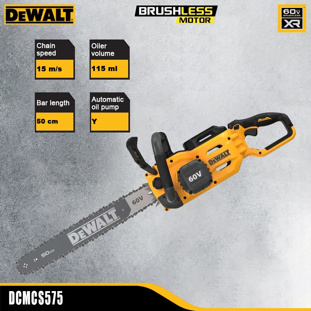 DeWALT DCMCS575 FlexVolt 60v Wireless Chain Saw Rechargeable 20Inch 15m/s E-Clutch Automatic Oil Wood Cut Univeral 54v Battery