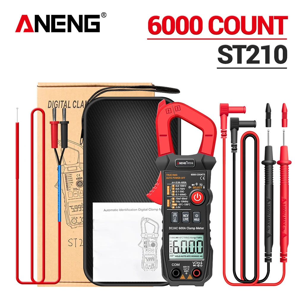 

ANENG ST210 Professional Current Tester Digital Multimeter Clamp Meter DC/AC 600A 6000 Counts True RMS Ampere Meter for Eletric