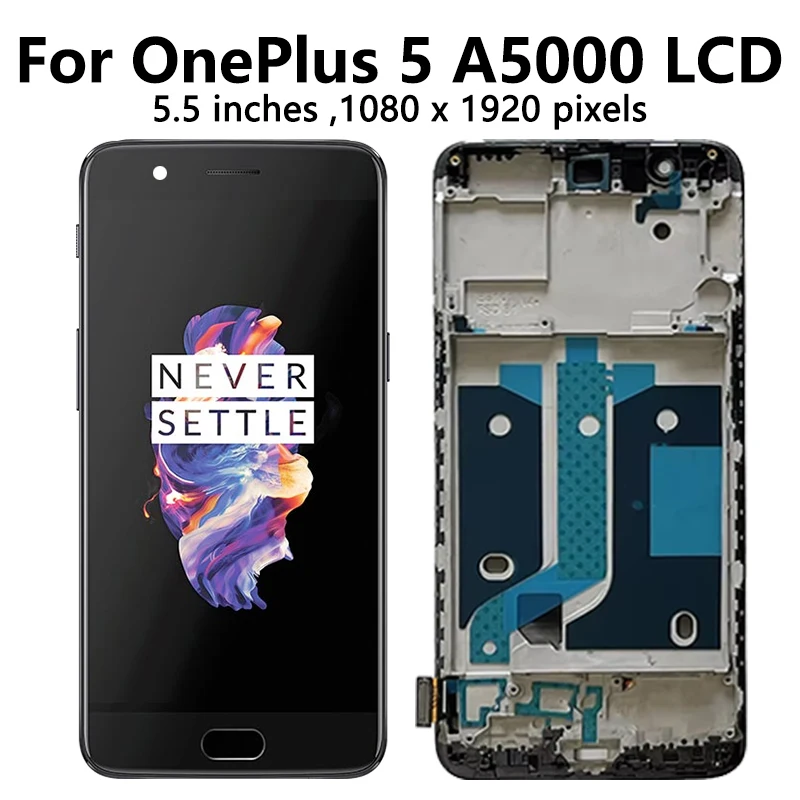 Фото 100% новый экран для OnePlus 5 A5000 ЖК-дисплей 1 + 5 дигитайзер сенсорного экрана для One Plus 5T A5010 ЖК-дисплей 1 + 5T рамка дисплея №3