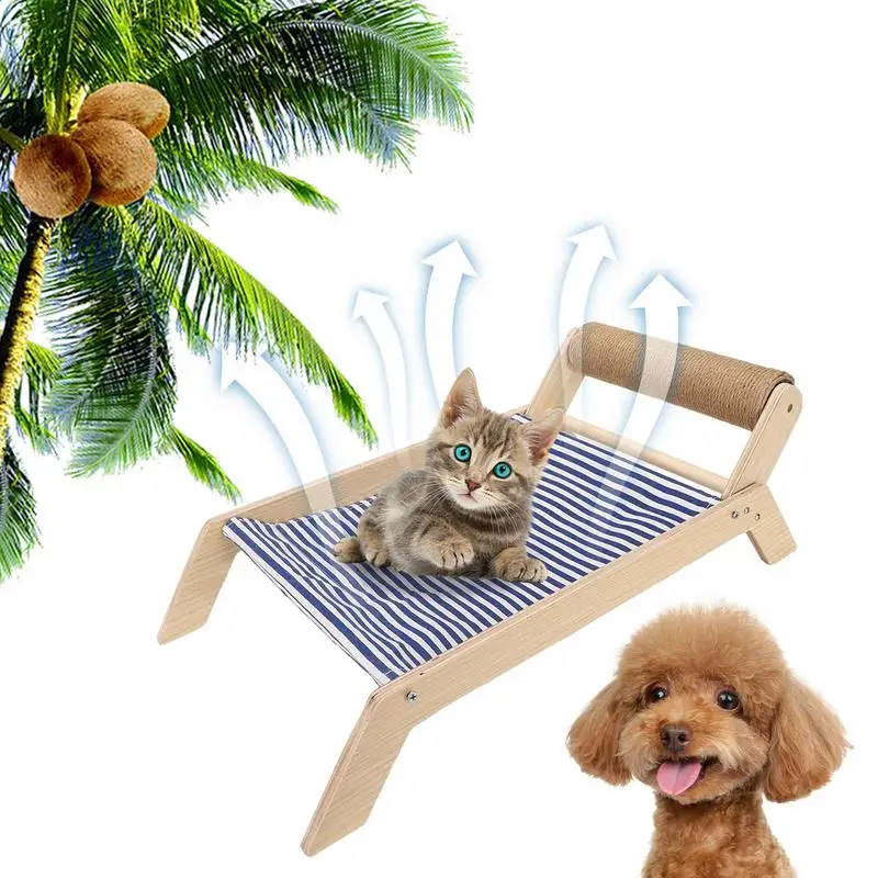 

Универсальные поднятые лежанки для кошек, раскачивающаяся кровать для кошек, гнездо для домашних животных, лежак для кошек, пляжный стул для котят и щенков, деревянная рама, Лежанка для кошек