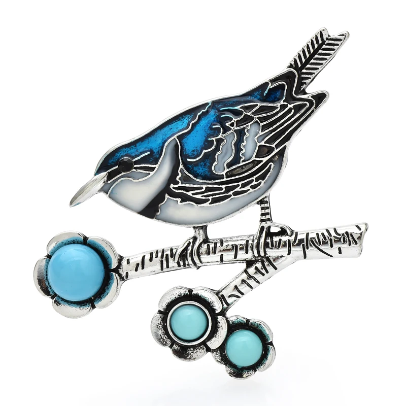 

Wuli&baby Enamel Bird Brooches For Women Men Vintage Blue Stand In Branch Bird Party Casual Brooch Pin Gifts