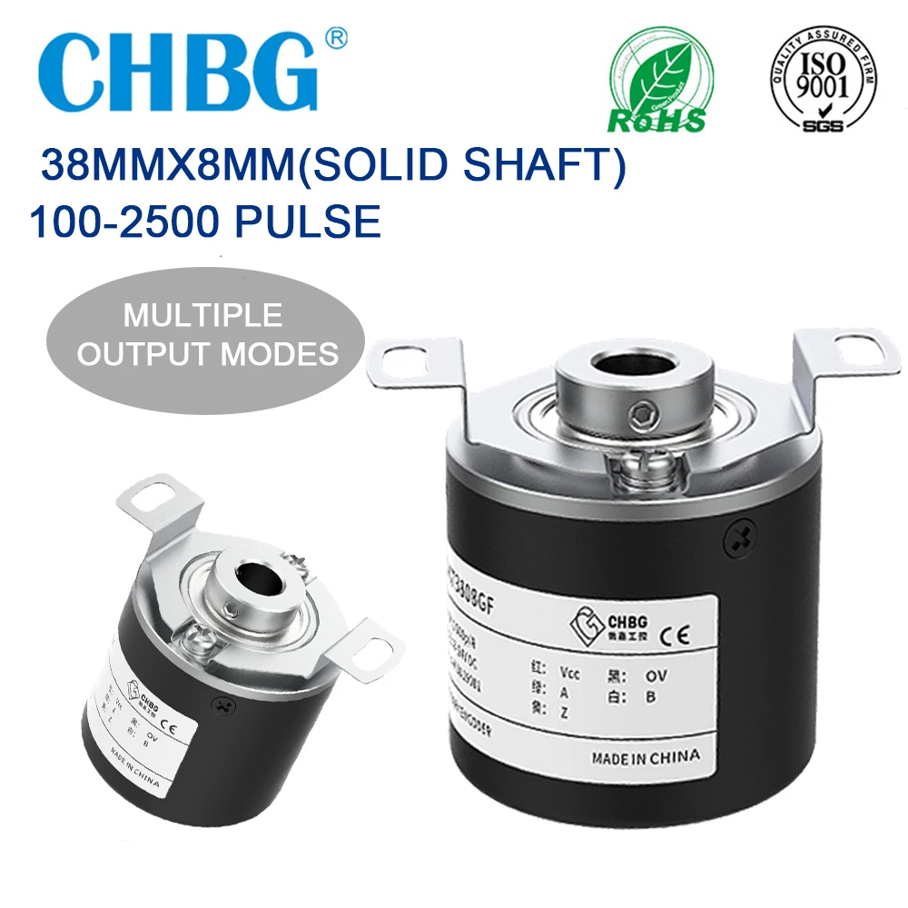 

CHBG 38mm Incremental Encoder 8mm Hollow Shaft Rotary Optical Switch NPN Open Collector 10-1024-2500-3600 PPR 5-24VDC