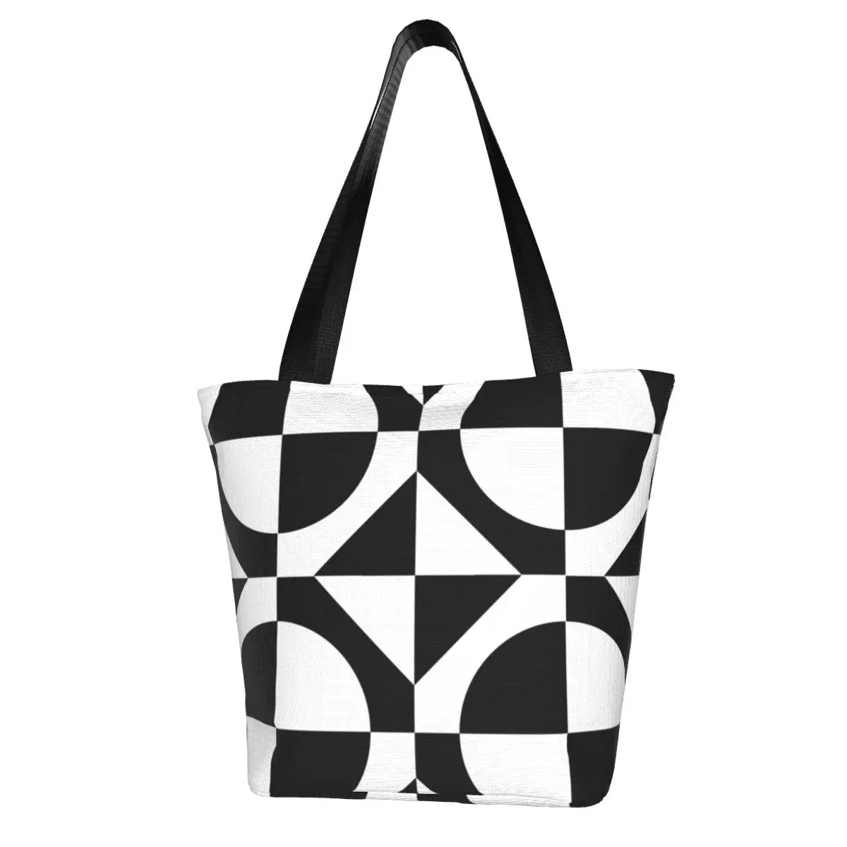 

Two Tone Shopping Bag Black White 60S Style Travel Polyester Handbags Woman Gifts Funny Bags