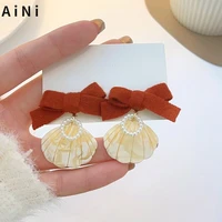 s925 needle elegant autumn winter style bow earrings sweet korea temperament simulated pearl earrings for women accessories