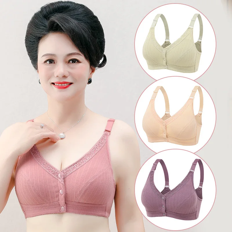

Women Cotton Thin Bra 36-46 B/C/D Without Steel Ring Brassiere Female Front Buckle Underwear Bra For Middle-aged Lingerie