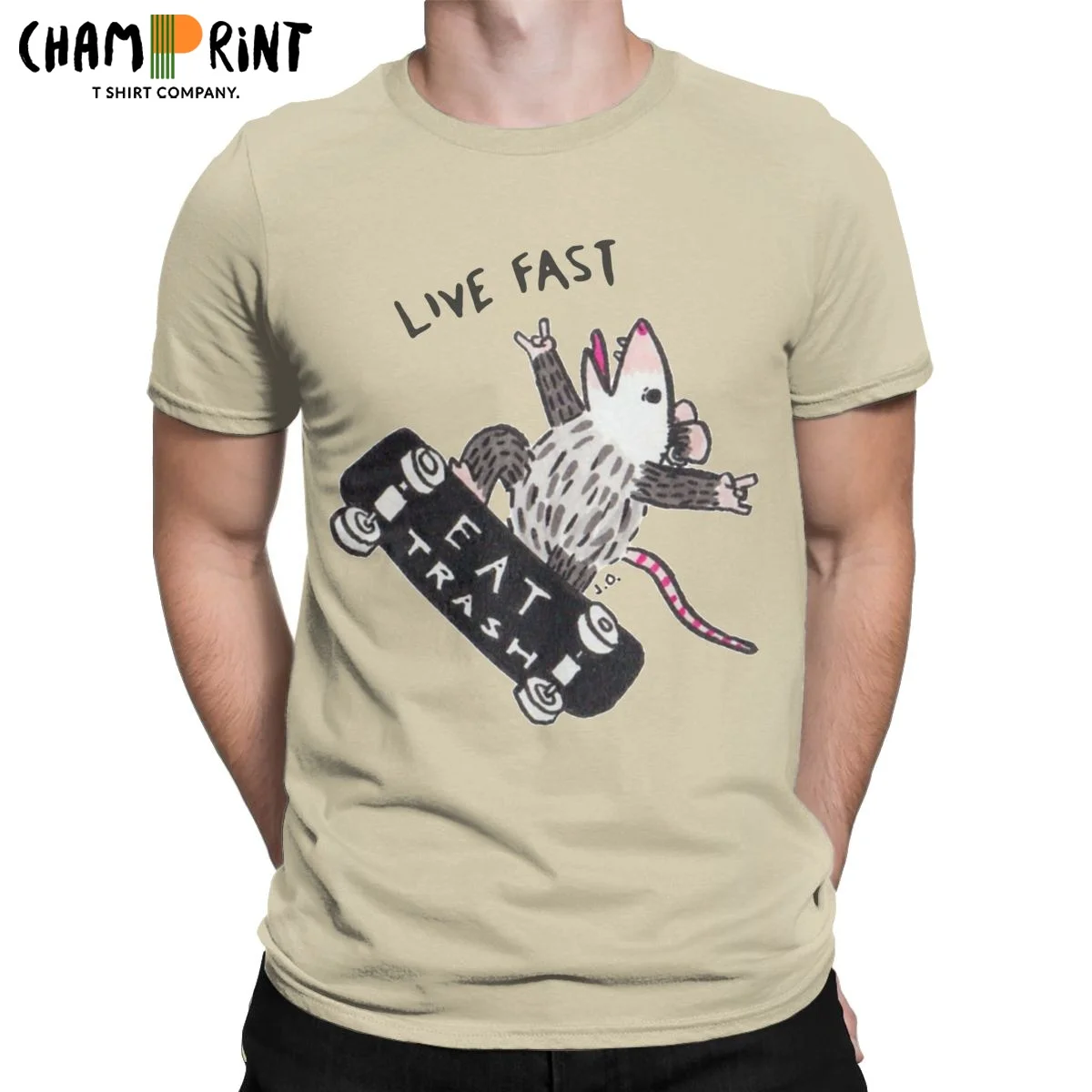 

Hipster Live Fast Eat Trash T-Shirt Men Round Neck Pure Cotton T Shirts Funny Opossum Short Sleeve Tee Shirt Adult Clothing