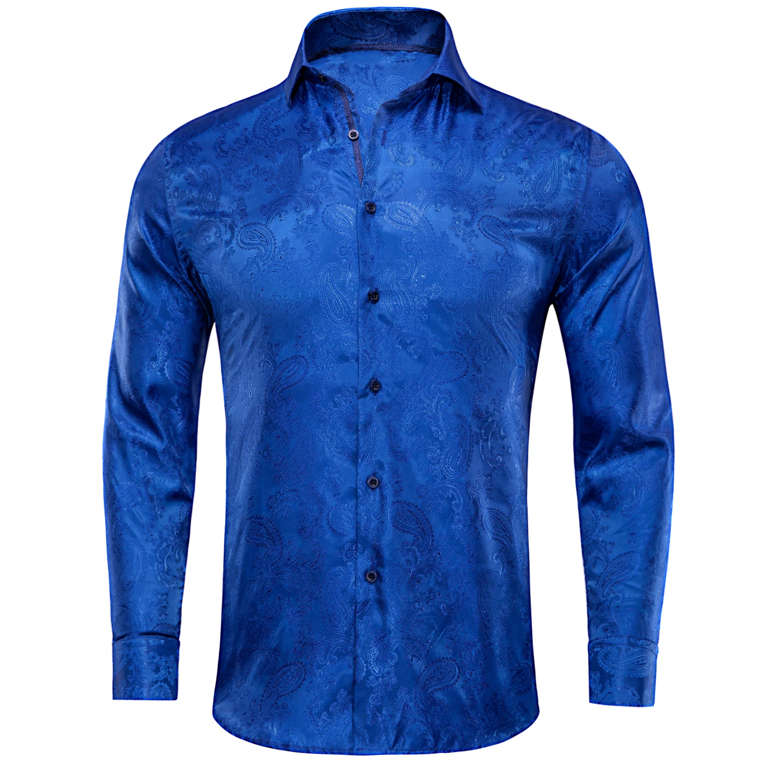 Hi-Tie Royal Blue Pink Red Green Teal Silk Mens Shirts Long Sleeve Jacquard Slim Lapel Shirt Casual Blouse Summer Wedding Party