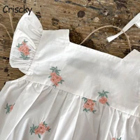 criscky 2022 baby summer clothing infant newborn baby girl floral embroidery romper sleeveless square collar ruffled jumpsuits