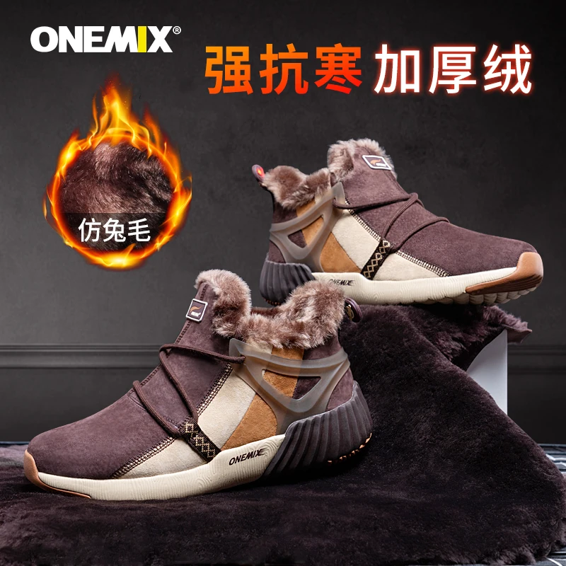 ONEMIX Men's Running Shoes Winter Men Trainers Outdoor Athletic Slip On Sports Shoes Walking Sneakers Waterproof Warm Man Boot