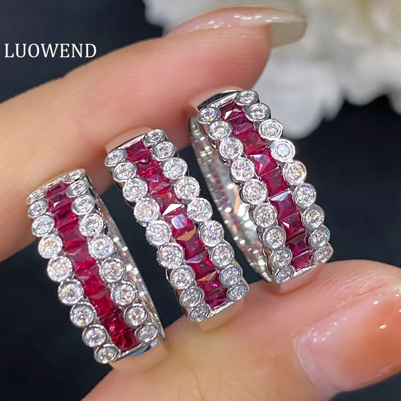 LUOWEND 18K кольцо из белого золота с рубином модные золотые кольца Элегантные кольца для женщин Свадьба Вечность высокое качество роскошь