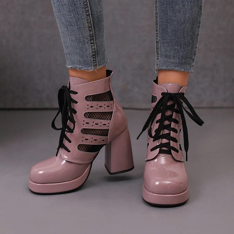 Женские летние ботинки Abkle на платформе 2024 Лоскутные сетчатые туфли шнуровке из