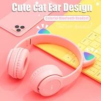 pink girl wireless headphones rgb cute cat ears headset with microphone noise cancelling kid stereo music casco childrens gifts