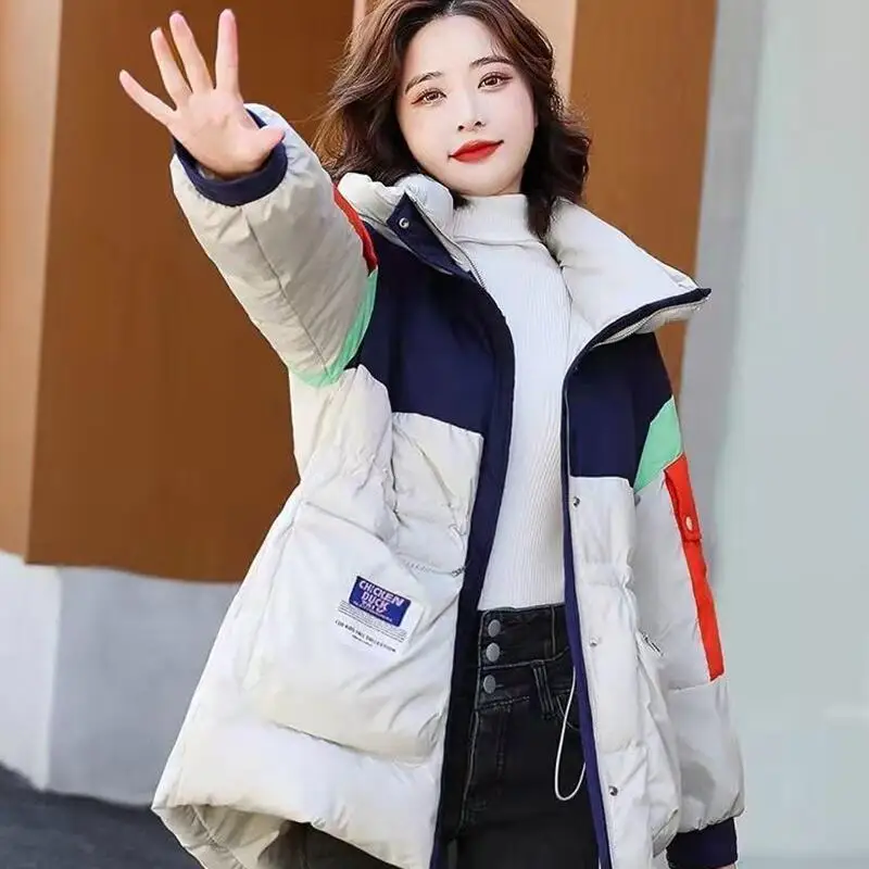 

New Women's Down Jacket 2022 Winter Down Coat Female Hooded Thickening All-Match Mid-Length Color Matching Fashion Lady Jackets