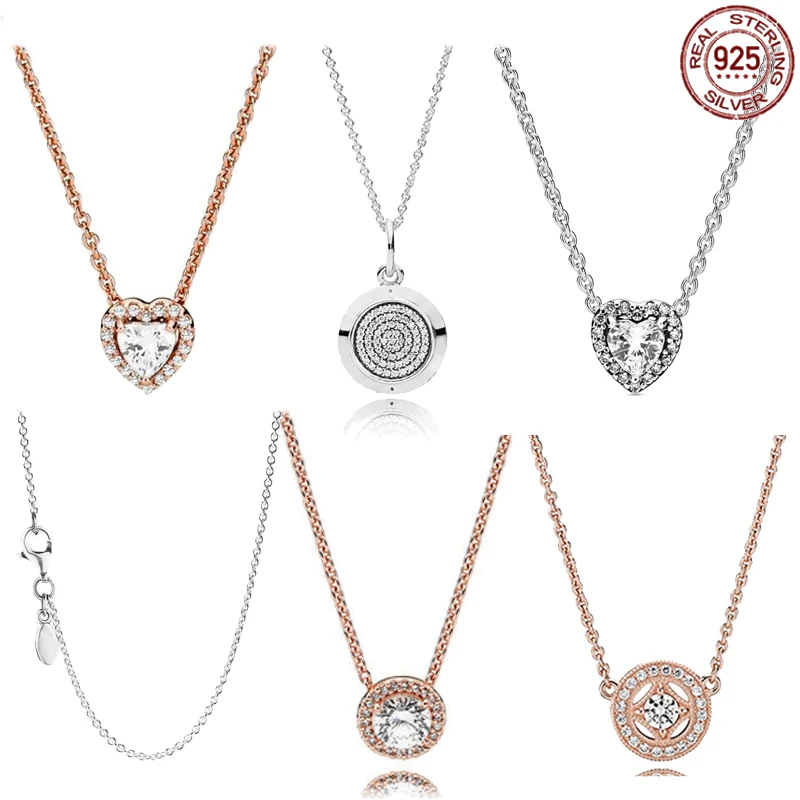 

Temperament Women's Necklace 925 Sterling Silver Shiny Heart Series Necklace fit Original Design Charm Beads DIY Jewelry