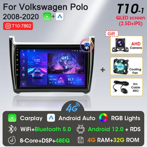 Автомагнитола на Android 12 для Volkswagen VW polo 5 Седан 2008 - 2020 мультимедийный плеер стерео GPS DVD 2 Din головное устройство 4G