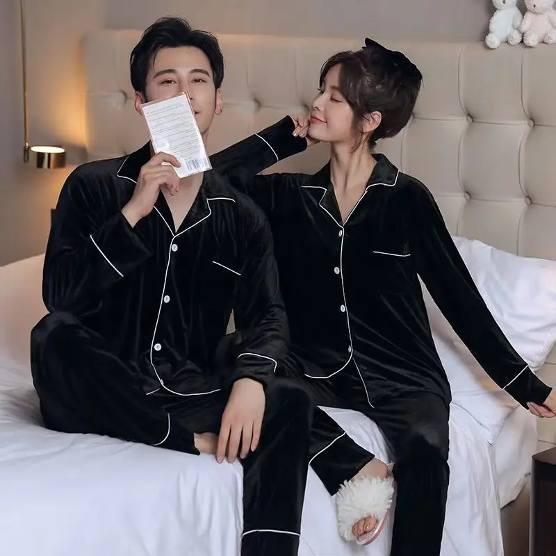 Pleuche lovers pajamas women in the spring and autumn winter coral fleece big yards fat mm200 g of household to take men's suits