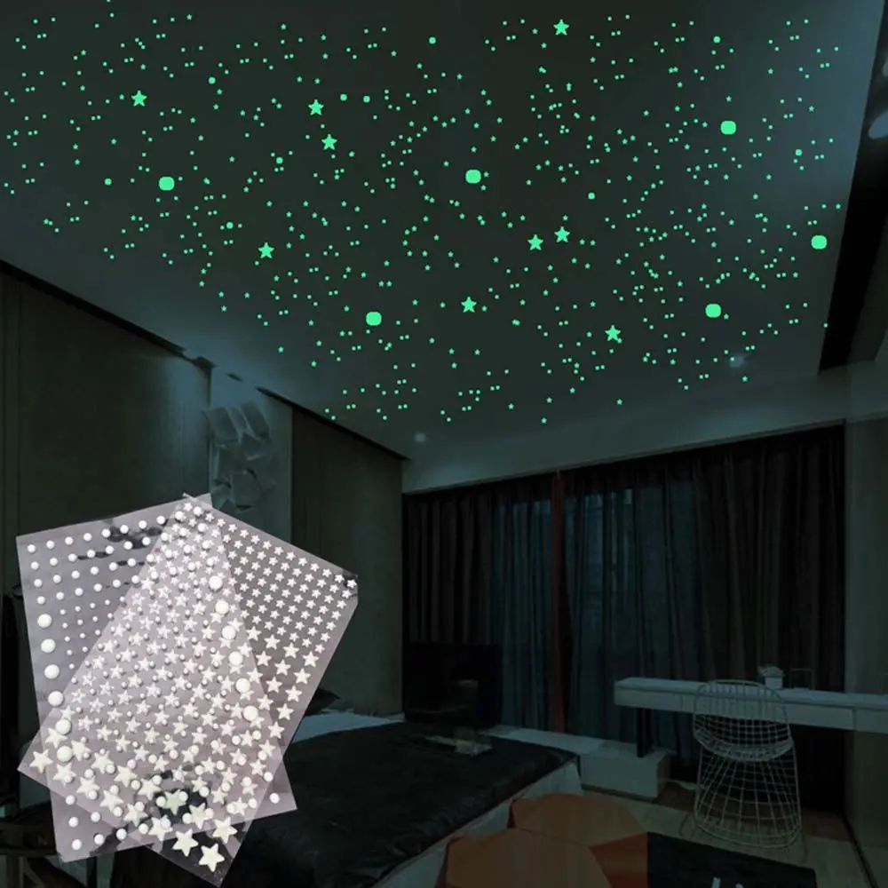 

Bedroom Ceilling Home Decoration Glow In Dark Moon Universe 3D Luminous Decal Fluorescent Bubble Sticker Stars Dots Wall Art